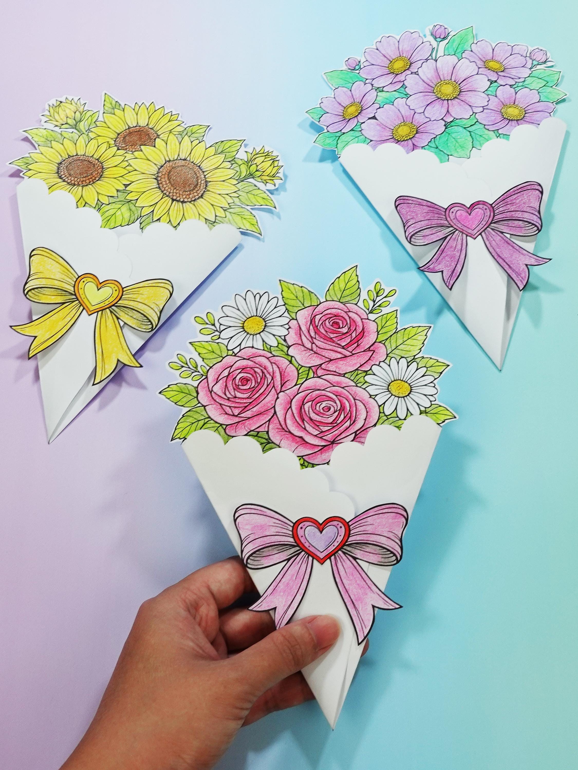 Mother's Day Flower Bouquet Craft Printable Color & Cut Activity Paper ...