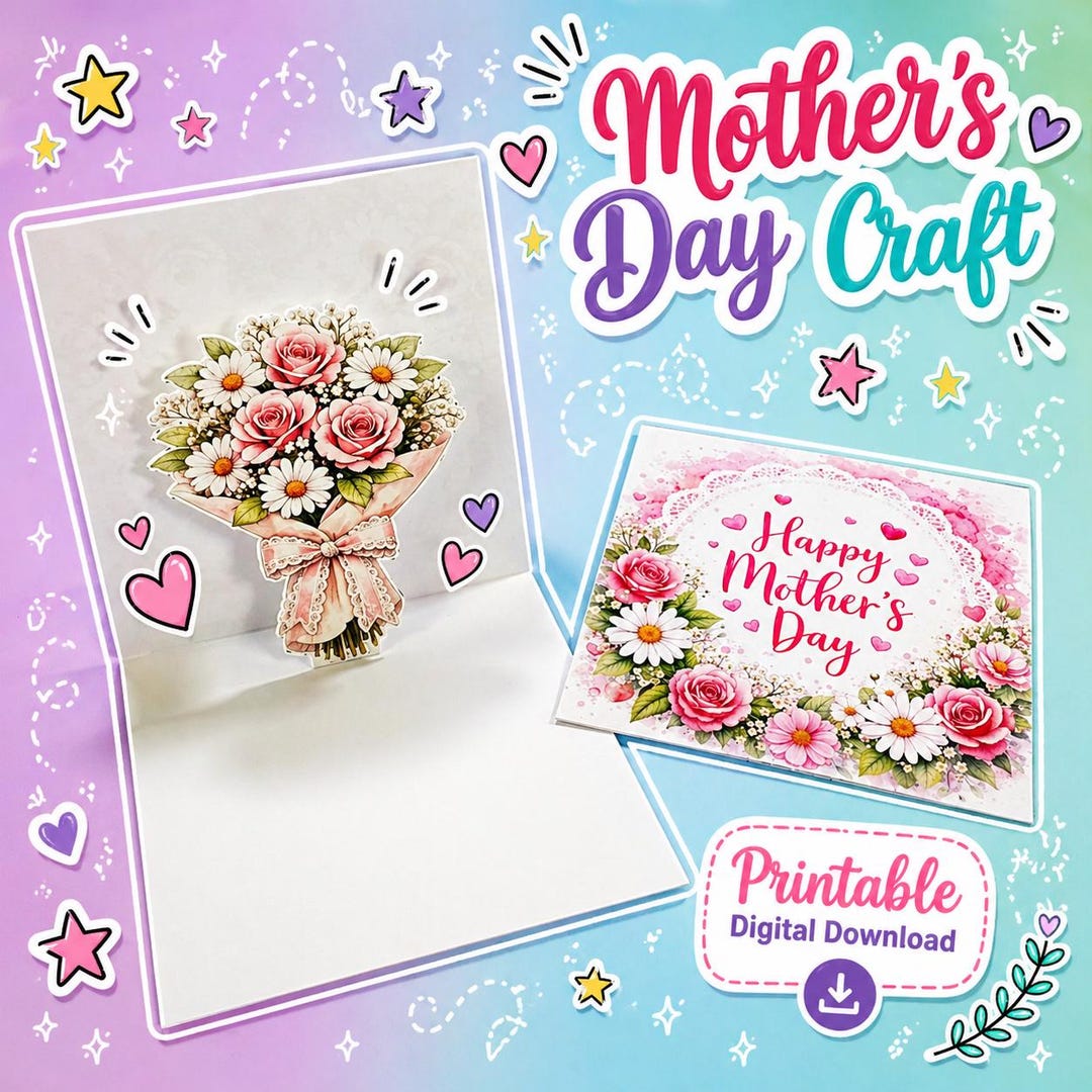 Mother's Day Pop up Card Printable Digital Instant Download Template ...