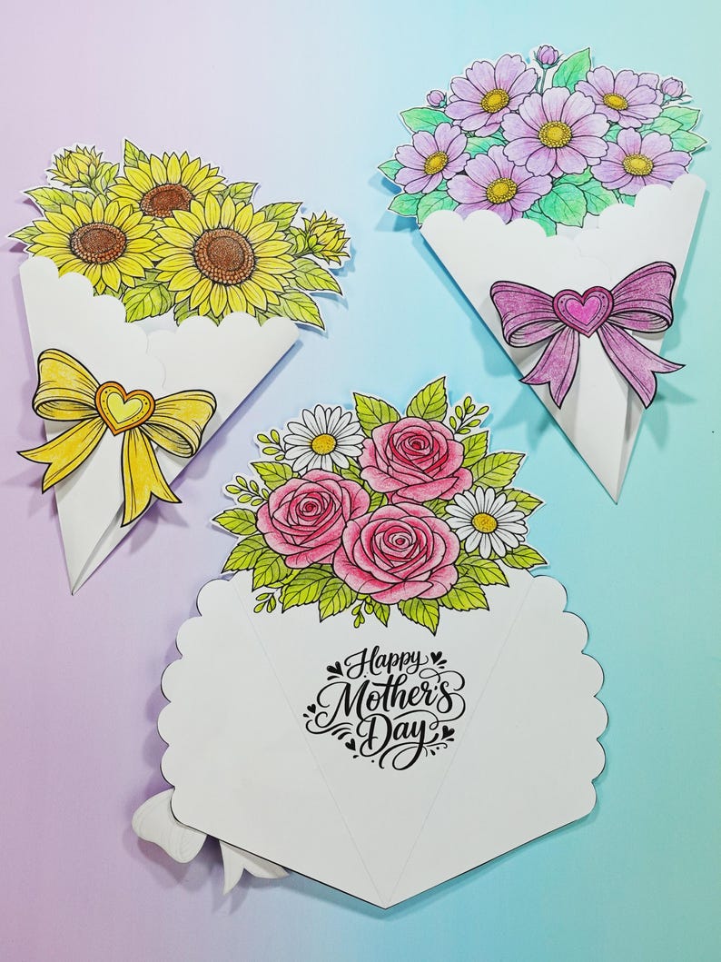 Mother's Day Flower Bouquet Craft Printable Color & Cut Activity Paper ...