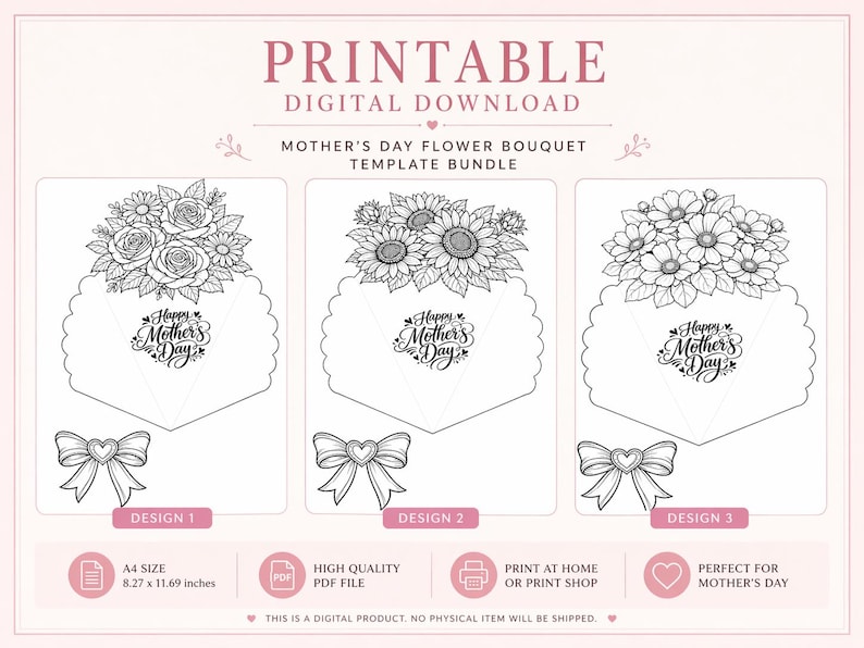Mother's Day Flower Bouquet Craft Printable Color & Cut Activity Paper ...