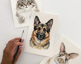 Mini retrato de mascota personalizado en acuarela, retratos de perros a partir de fotos, retratos de perros a partir de fotos, pintura de mascotas, pinturas pequeñas personalizadas, pintadas a mano