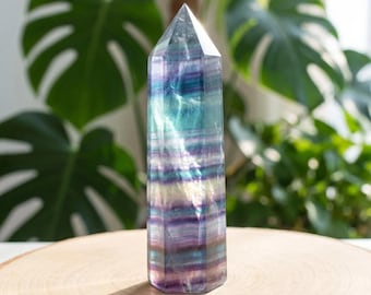 Natural Rainbow Fluorite | Hexagonal Fluorite Crystal Point | Blue Green Purple Fluorite Wand | Healing Crystal| Home Decor Spiritual Gift