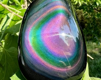Natural Rainbow Obsidian Palm Stone | Polished Freeform Hand Piece | Protective Healing Crystal Worry Stone