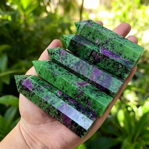 Natural Ruby Zoisite Crystal Tower - Polished Anyolite Hexagonal Point, Healing Ruby in Zoisite Wand, Feng Shui Home Decor, Spiritual Gift