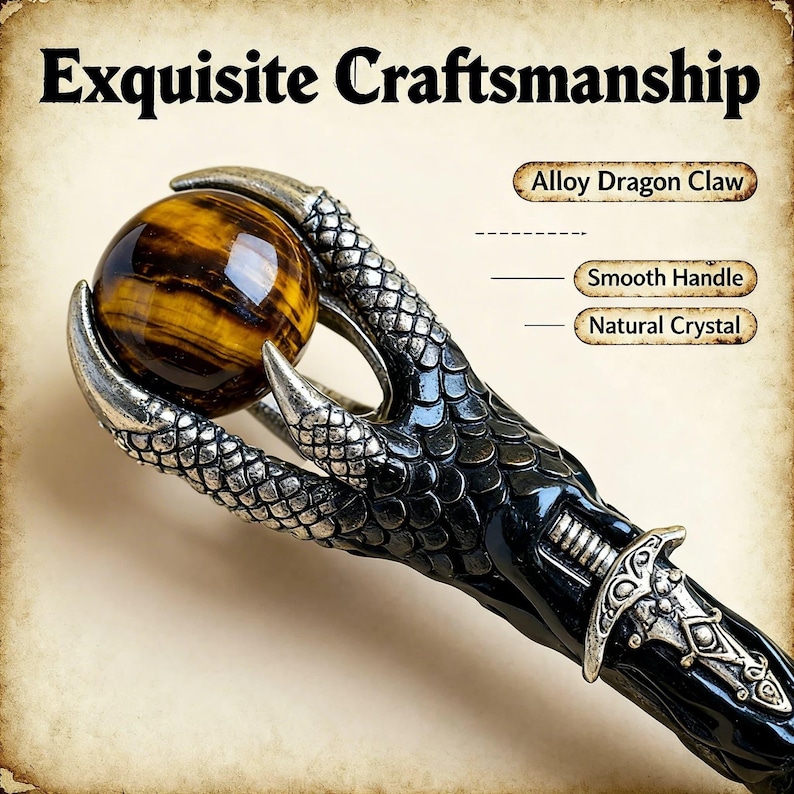 Baguette magique griffe de dragon en cristal naturel | Sceptre magique fait main avec boule de cristal curative image 5