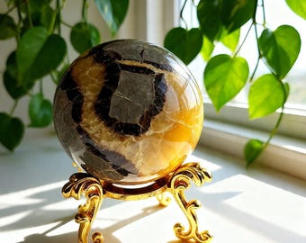 Natural Septarian Crystal Sphere | Polished Dragon Stone Ball | Healing Gemstone Home Decor & Mineral Specimen