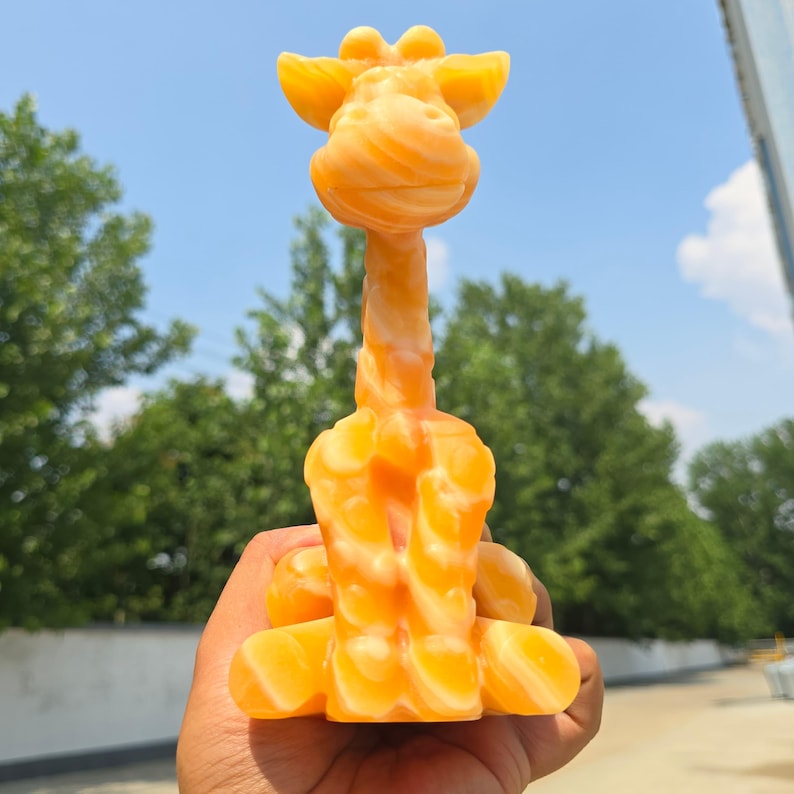 Hand Carved Natural Yellow Calcite Giraffe Figurine Crystal Animal Statue | Healing Crystal Home Decor Office Desk Ornament | Wellness Gift image 2