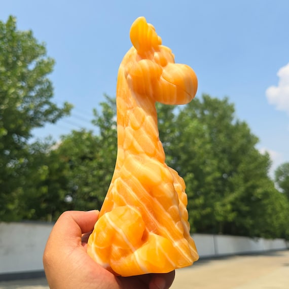 Hand Carved Natural Yellow Calcite Giraffe Figurine Crystal Animal Statue | Healing Crystal Home Decor Office Desk Ornament | Wellness Gift