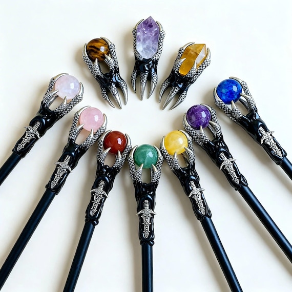 Natural Crystal Dragon Claw Wand | Handmade Magic Scepter with Healing Crystal Ball