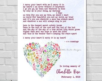 I Carry Your Heart Personalized Art Decor Digital Download, ee cummings poem, In Memory Of, Pregnancy Loss Baby Loss Miscarriage Printable