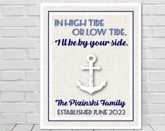 High Tide or Low Tide Family Established Quote 8x10 Digital Download, Nautical Anchor Quote, Personalized Family Art, Nautical Wedding Gift