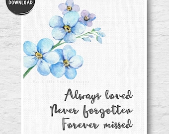 Forget Me Not Remembrance Quote 8x10 Digital Download Printable File,  Forget-Me-Not Sympathy Card, Grief Quote Print, Funeral Sign Print