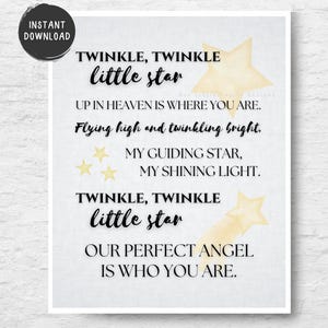 Twinkle Twinkle Little Star in Heaven Remembrance Poem 8x10 Digital Download, Miscarriage Baby Loss Sympathy Gift, Stillbirth Memorial Print