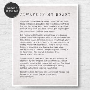 Always In My Heart Memorial Poem 8x10 Digital Download, Sympathy Gift Print, Grief Saying, Infant Loss Gift, Stillbirth Remembrance Print
