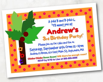 Chicka Chicka Boom Boom Birthday Party Invitation Digital Download, Printable File, ABC Book Theme, Alphabet Coconut Tree Birthday Party