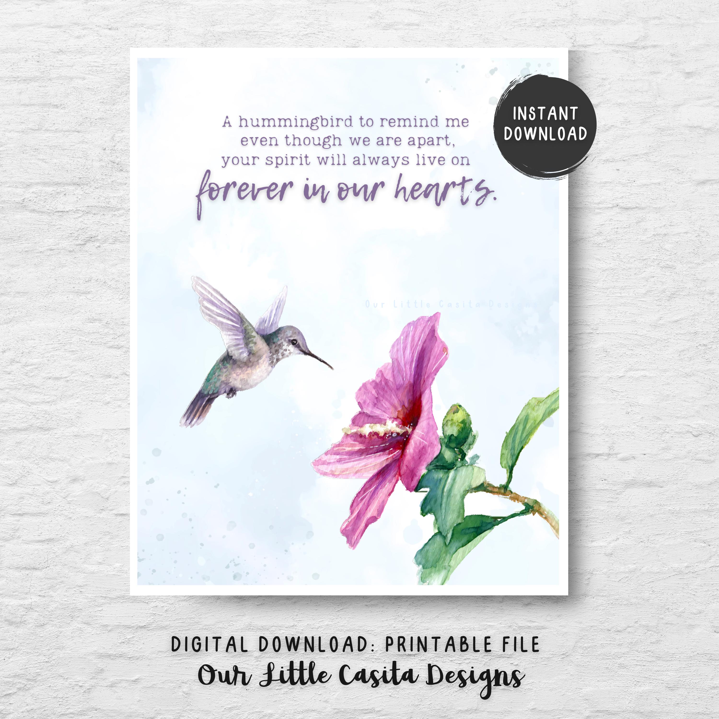 Hummingbird Remembrance Quote Art Print: Sympathy Gift, Loss of Loved One (Digital Download)