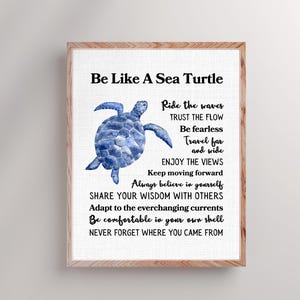 Lámina inspiradora "Sé como una tortuga marina": Arte de casa de playa, cita motivacional (descarga digital)