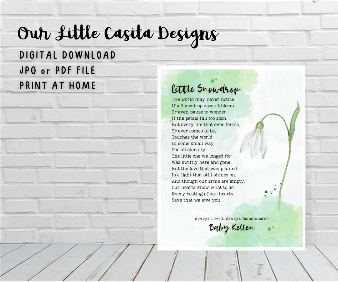 Little Snowdrop Remembrance Poem 8x10 Digital Download Etsy