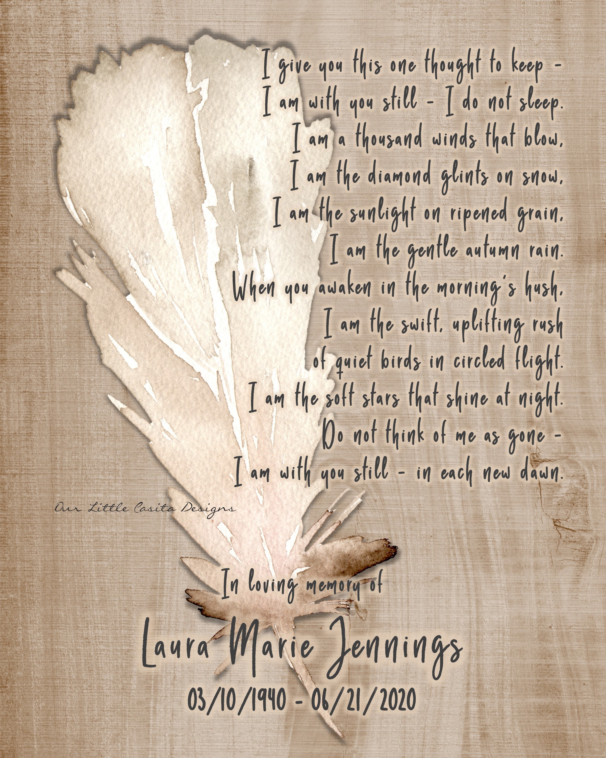 In memory of loved one remembrance poem 8x10 digital download etsy