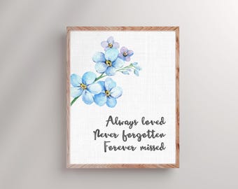 Forget Me Not Flower Remembrance Quote: Always Loved, Never Forgotten Sympathy Gift (Digital Download)