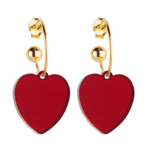 Lebole Maison Red Plexiglass Heart Hoop Earrings | Red Heart Earrings with Gold Hoop | Made in Italy