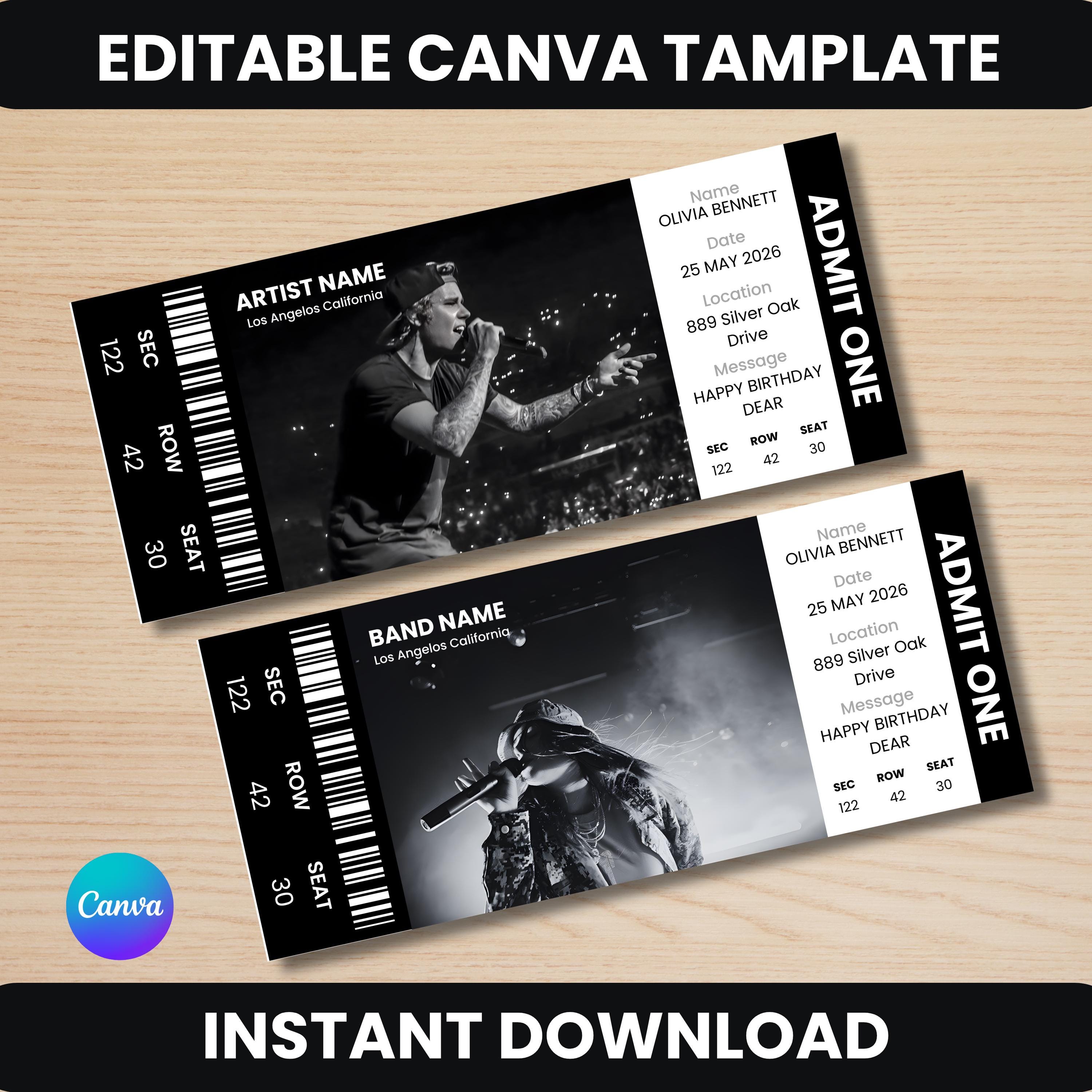 Editable Concert Ticket Template, Music Festival VIP Pass (canva ...