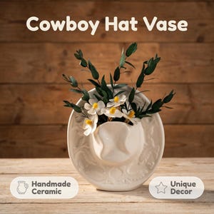 Modern White Ceramic Hat Vase - Minimalist Circular Sculptural Flower Pot - Nordic Style Bud Vase for Dried Flowers - Unique Home Decor Gift