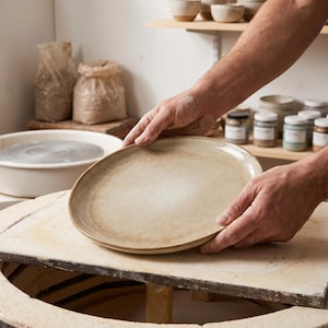 Plato llano de gres irregular hecho a mano de 27 cm (10,6 pulgadas), plato de cerámica Wabi Sabi, plato de cerámica rústica con borde orgánico, vajilla minimalista y natural.