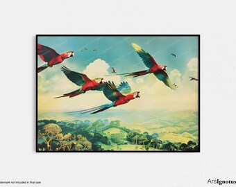 Squawking Skies printable art, vintage, retro wall art digital download