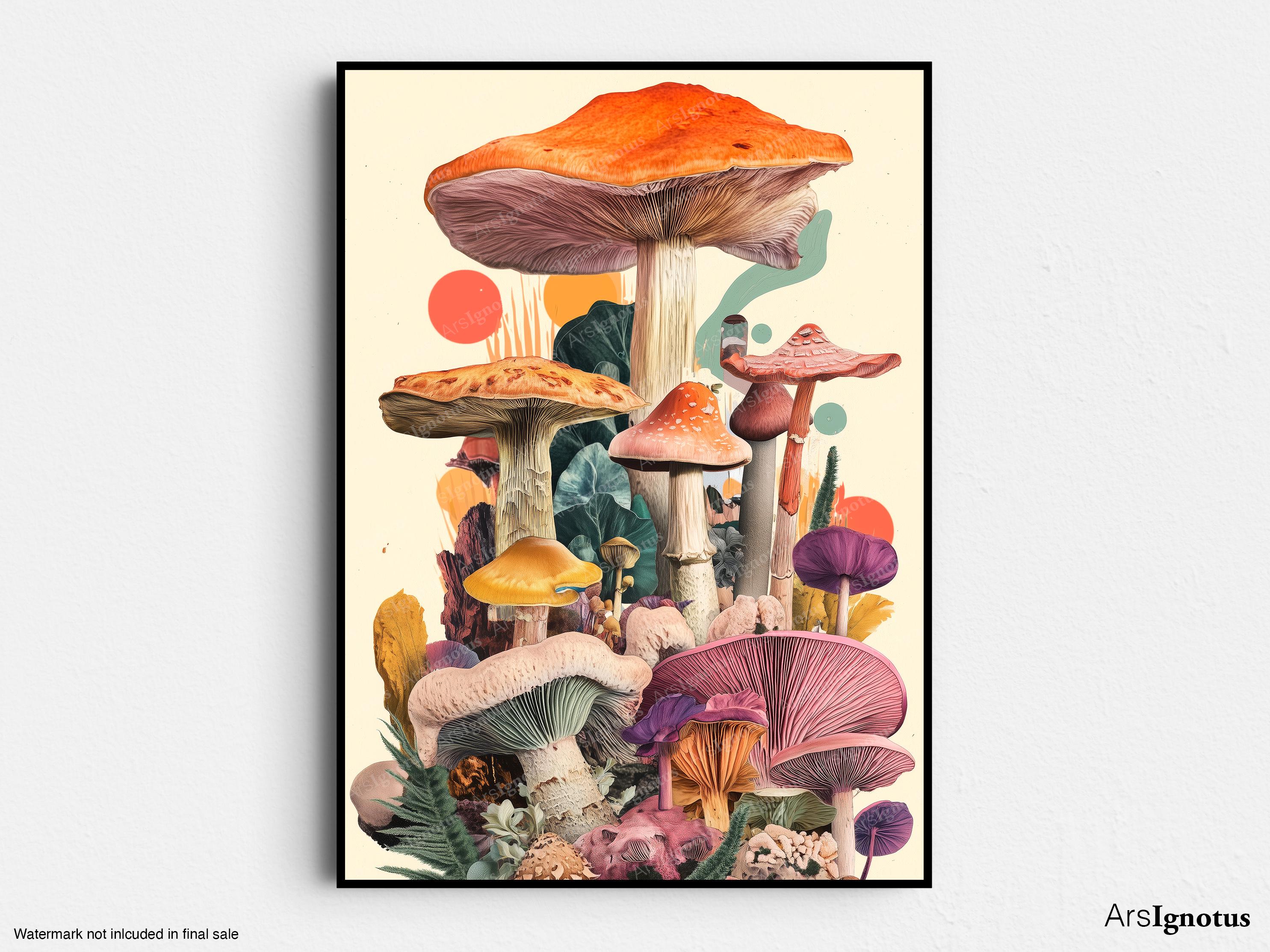 Mushroom Kingdom printable art, mid century modern, vintage, retro wall art digital download