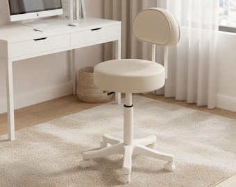 White Ergonomic Office Chair, Adjustable Swivel Desk Seat, Modern Accent Vanity Chair
