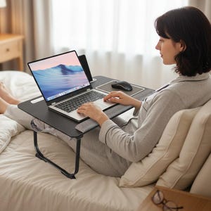 Portable Laptop Bed Table Folding Desk With Cushion Mouse Pad Slot Wooden Gaming Study Desk Sofa Tray Table