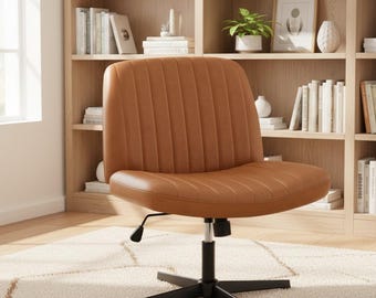 Cross Legged Office Chair Wide Seat Desk Chair Armless Swivel Chair Adjustable Vanity Chair Ergonomic Home Office Seating