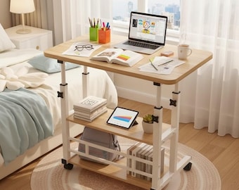 Adjustable Laptop Desk With Wheels Mobile Bedside Table Portable Computer Desk Small Space Home Office Study Table