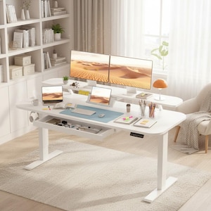 Electric Standing Desk With Drawers Height Adjustable Sit Stand Desk Ergonomic Home Office Computer Desk Storage Workstation