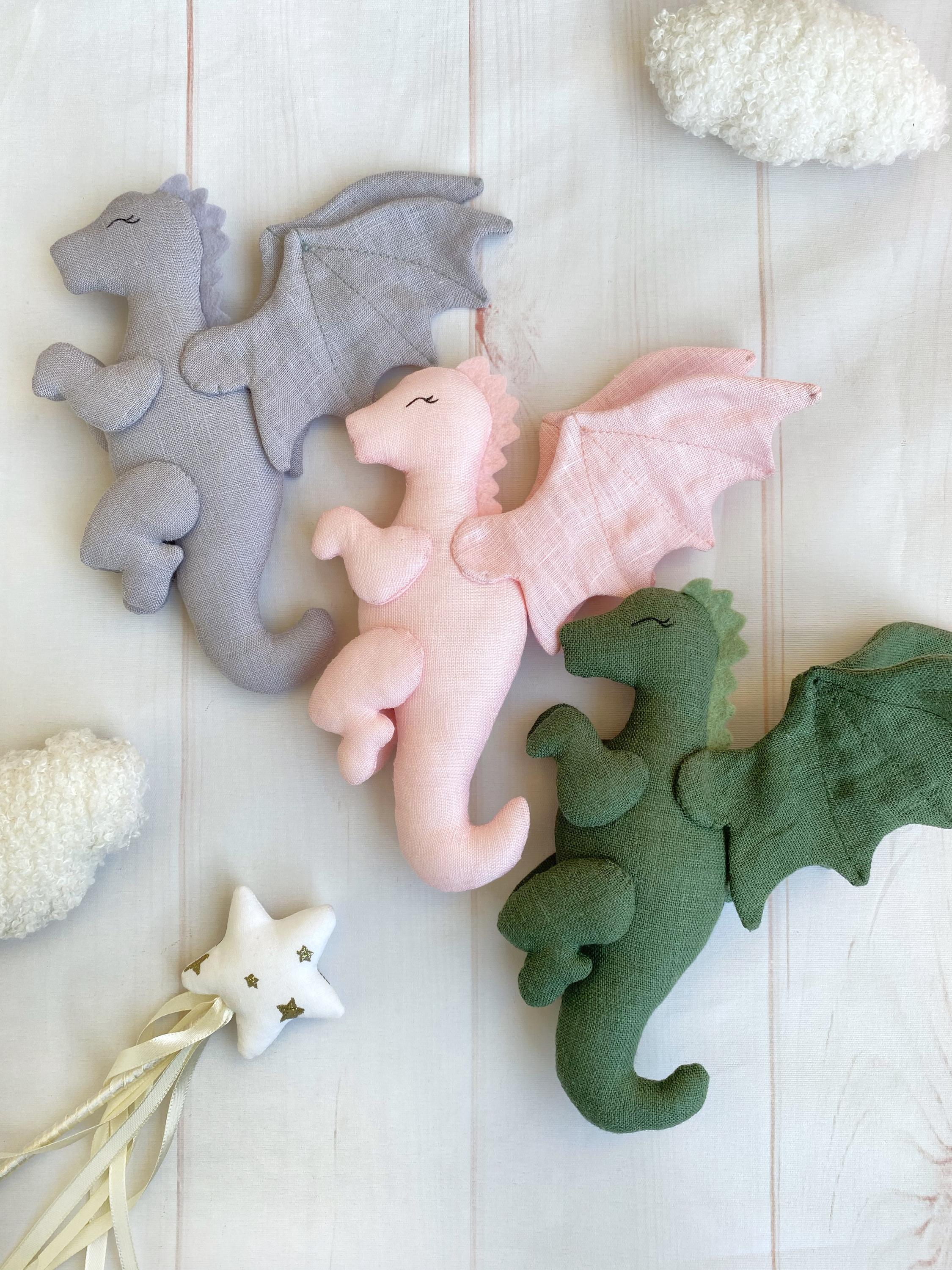 Dragon Toys Baby Mobile, Linen Stuffed Dragon, Crib, Nursery Decor, Shower Gift Theme