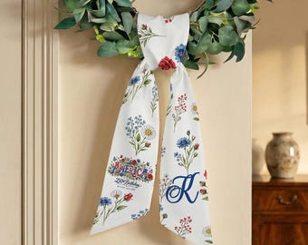 Guirnalda patriótica para puerta conmemorativa del 250 aniversario, pancarta floral de la independencia, decoración con iniciales personalizadas.