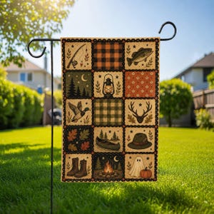 Bandera de jardín de Halloween para acampar para otoño, decoración de jardín de patchwork de calabaza fantasma de pesca