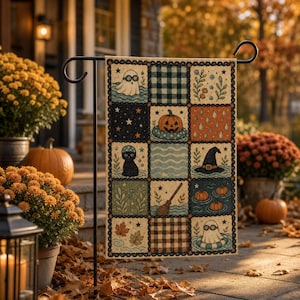 Bandera de jardín para nadar, decoración de otoño con retazos de Halloween para el patio.