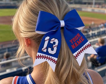 Personalized Baseball Hair Bow, Custom Number Ribbon Bow, Team Ponytail Accessory