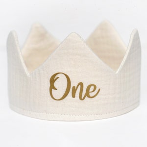 ONE baby crown (creamy ivory White with GOLD font) sitter cake smash first 1st birthday party hat milestone photography photo props prop