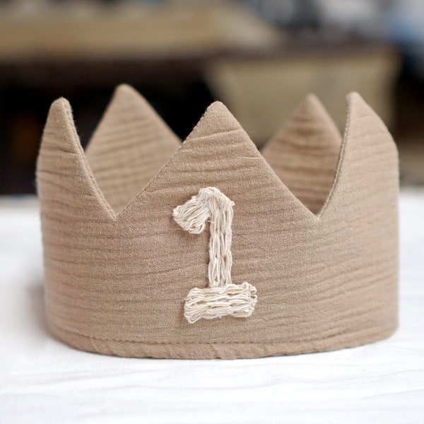 First birthday party CROWN for baby Birthday parties (Color Tan white Neutral)