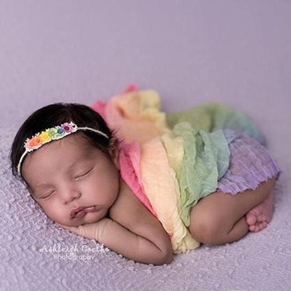 Rainbow cheesecloth Wrap blanket and Rainbow baby tieback for Newborn Photography sessions as photo props