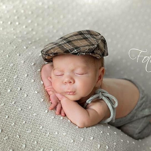 Newborn Golf Hat - Newsboy Flat cap HAT for Newborn Sitter Toddler baby (driving drivers golf paper boy hat)