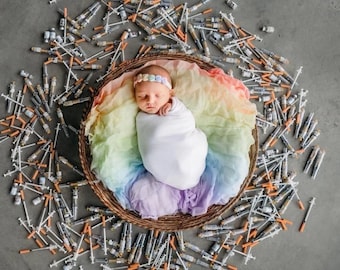 Newborn Photography Prop | Rainbow baby | Hand dyed Cheesecloth wrap and girl's headband SET