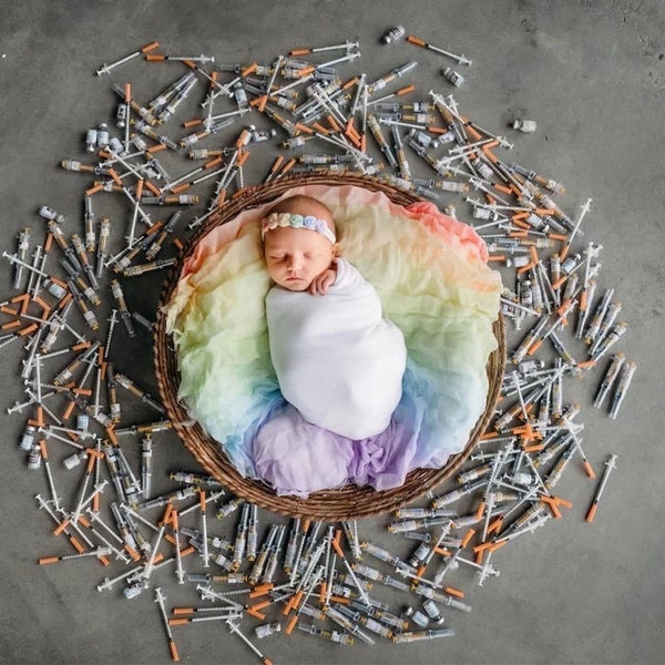 Newborn Photography Prop | Rainbow baby | Hand dyed Cheesecloth wrap and girl's headband SET