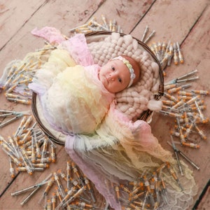 Newborn Photography Prop | Rainbow baby | Hand dyed Cheesecloth wrap and girl's headband SET