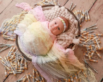 Newborn Photography Prop | Rainbow baby | Hand dyed Cheesecloth wrap and girl's headband SET