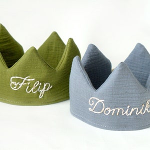 Hand stitched Personalized Baby name Fabric CROWN birthday party parties (Muslin Gauze) sitter cake smash photography photo session props