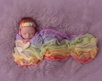 Rainbow cheesecloth Wrap for Newborn Photography photo props and rainbow headband